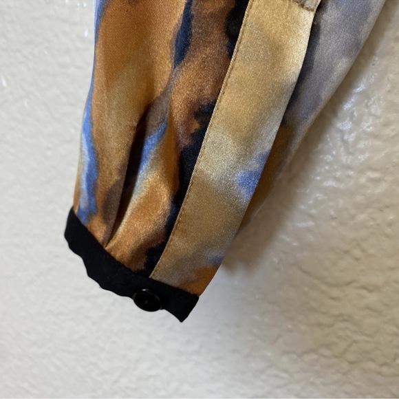 KASPER Size S Tunic Top Blouse Button Down Sash Belt Silky Feel Abstract Print - Picture 4 of 7